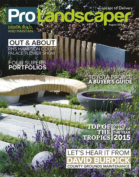 ProLandscaper magaine cover. Rae Wilkinson Garden and Landscape Design Surrey, Sussex, Hampshire, London, South-East England