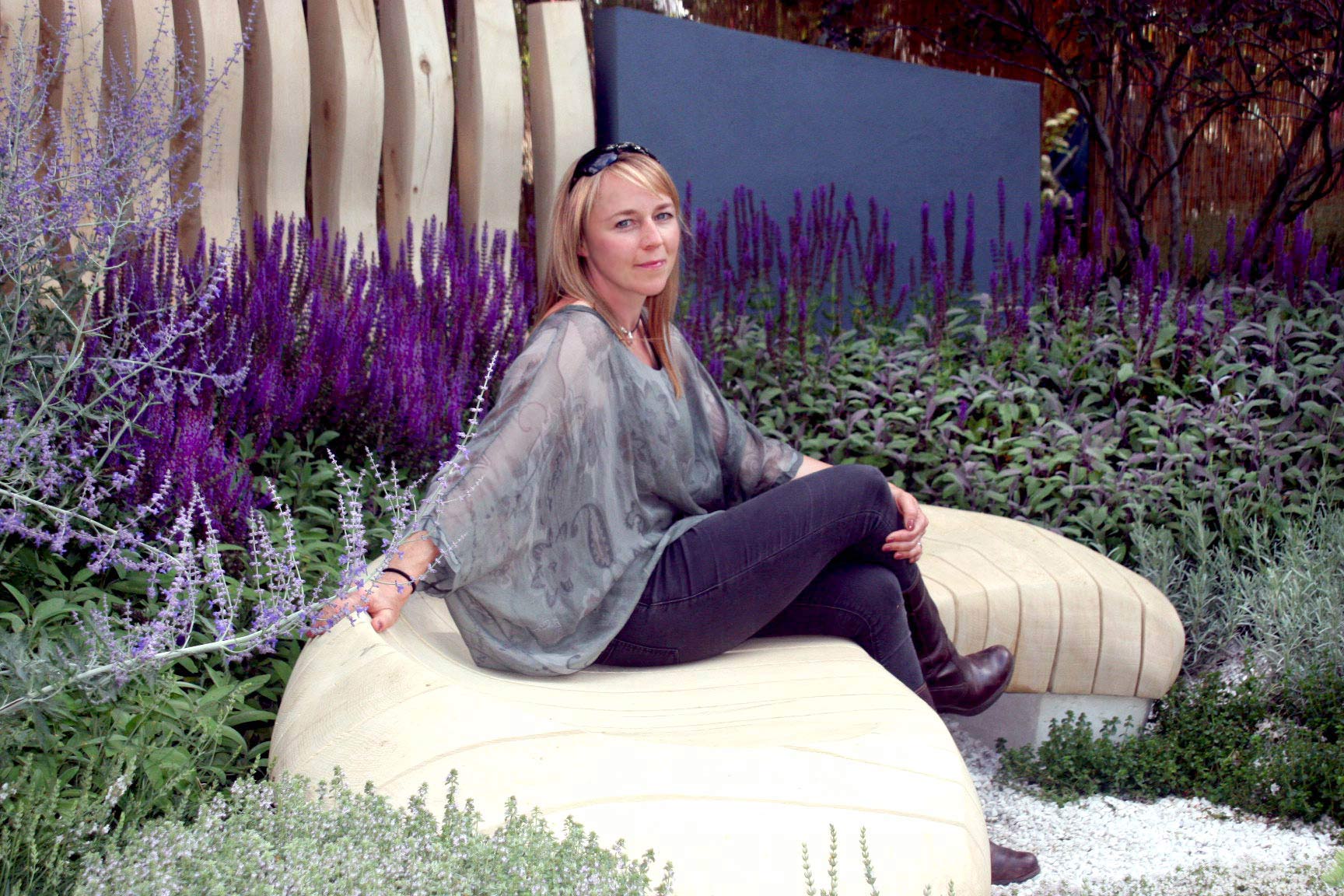 Rae Wilkinson (Rachel Conibear) at RHS Hampton Court Palace Show Garden. Rae Wilkinson Garden and Landscape Design - Garden Designer Sussex, Surrey, London, South-East England