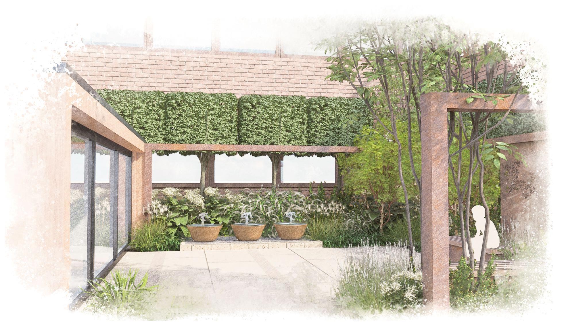 Visualisation of The Eternal Garden for palliative care patients at St Peter's Hospital, Chertsey. Rae Wilkinson Design
