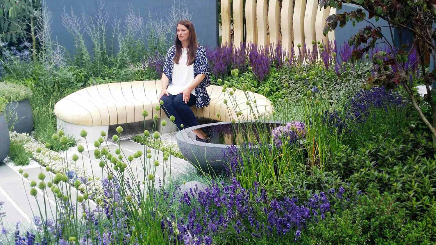 Rachel de Thame in Rae Wilkinson's Hampton Court Healing Urban Garden. Rae Wilkinson Garden and Landscape Design Surrey, Sussex, Hampshire, London, South-East England
